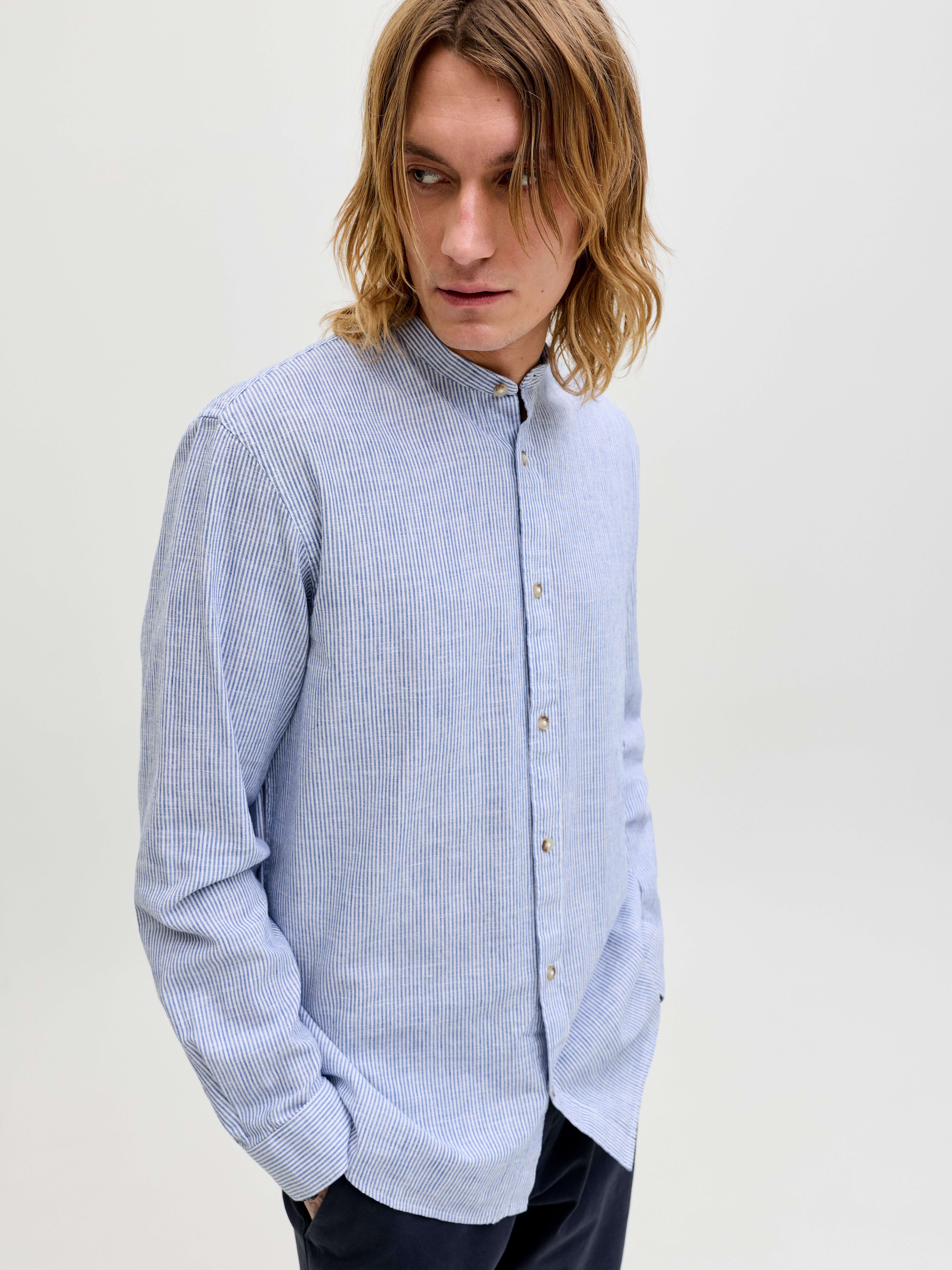 Jack & Jones Langarmhemd JJESUMMER LINEN BLEND BAND SHIRT L/S SN Baumwollmischung, regular fit
