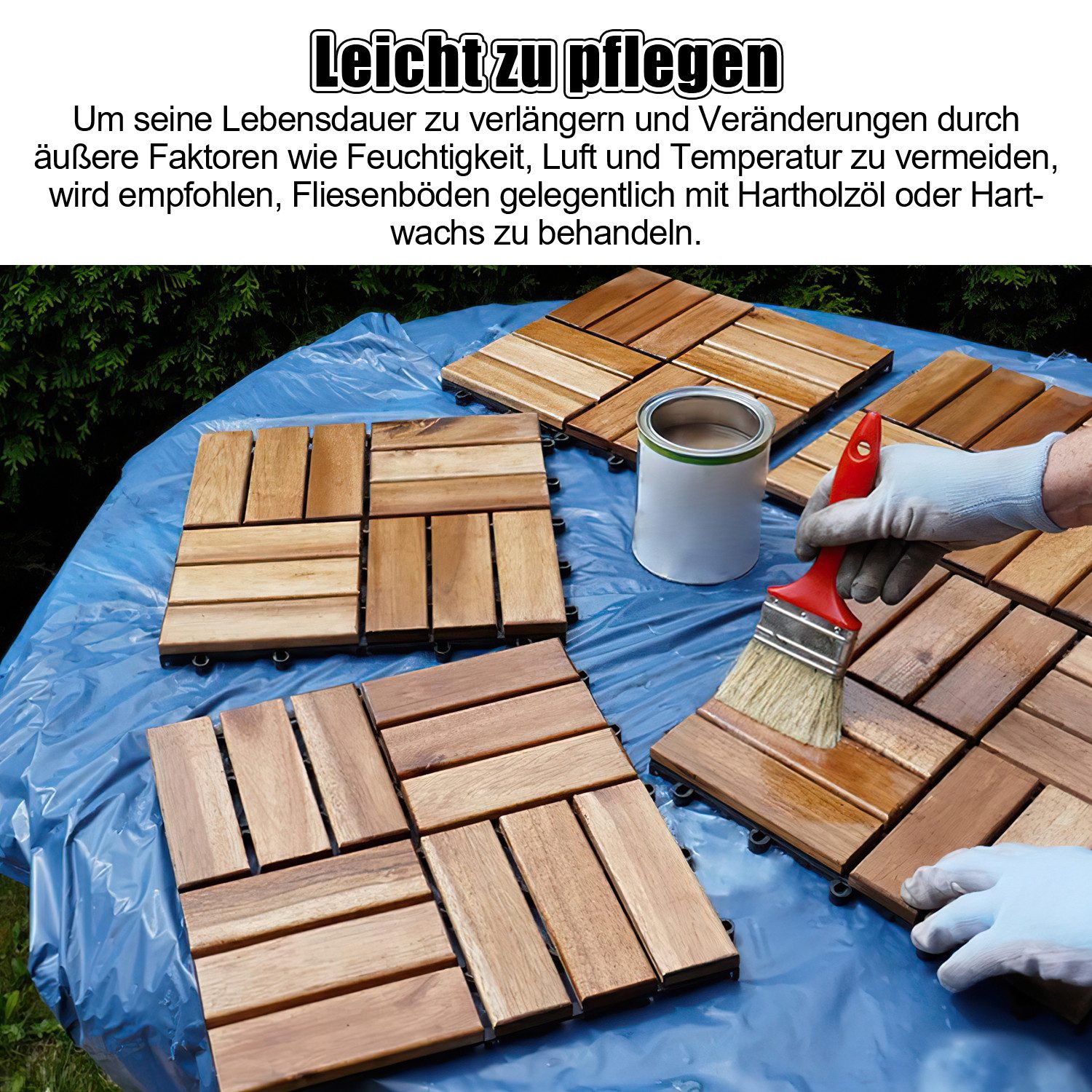 Clanmacy Holzfliesen 1-10 Terrassenfliesen, 11-110 Stück, Akazien-Holz Balkonplatten - 1, 11er Set, 11 St., 30x30cm = 1qm pro Fliese, rutschfest, Stecksystem, l – Bild 4 von 5