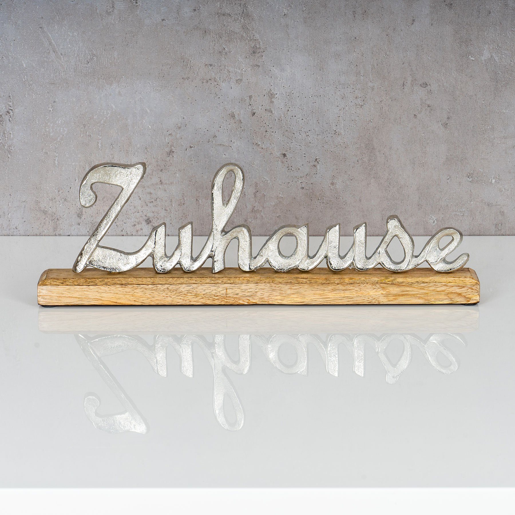 Levandeo® Deko-Schriftzug, Schriftzug Zuhause L30cm Metall Silber Mango Holz Tischdeko Deko