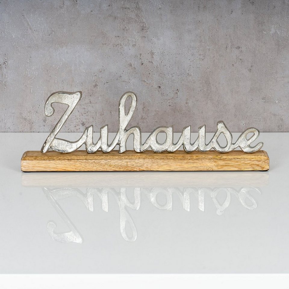 Levandeo® Deko-Schriftzug, Schriftzug Zuhause L40,5cm Metall Silber Mango  Holz Tischdeko Deko Aufsteller