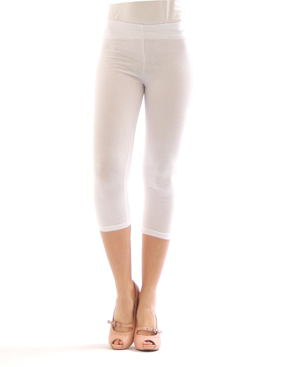 Leggins Baumwolle Capri WEISS SYS kurze Damen Caprileggings Knie Leggings Hose 3/4