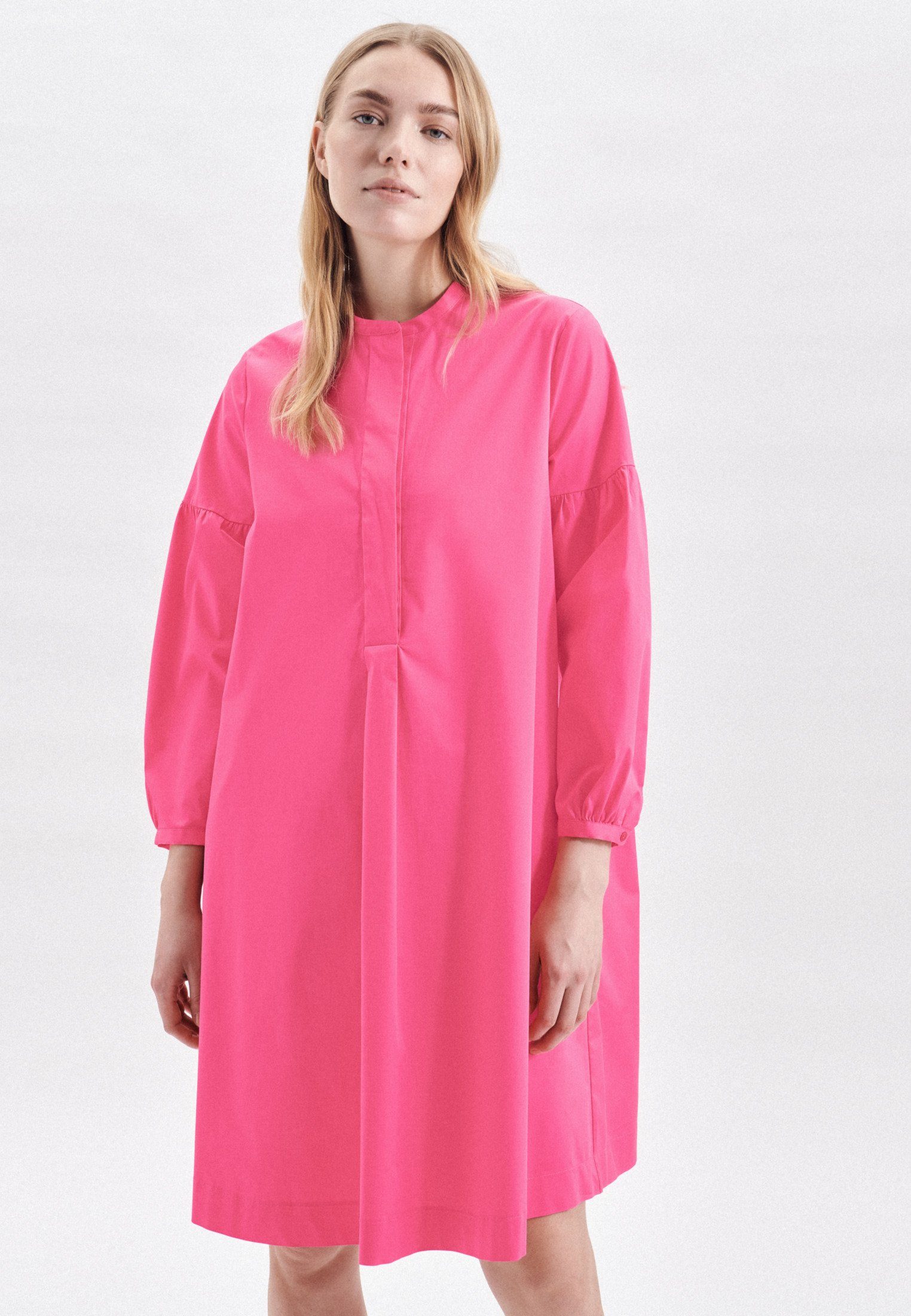 seidensticker Sommerkleid Schwarze Rose Langarm Rundhals Uni Rosa/Pink | Sommerkleider