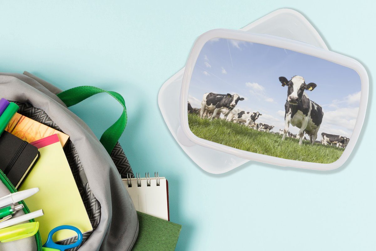 Erwachsene, und MuchoWow Tiere Brotbox weiß Kinder - (2-tlg), Sonne - Bauernhof, - für Jungs Kunststoff, Lunchbox Kühe Gras - und Mädchen für Brotdose,