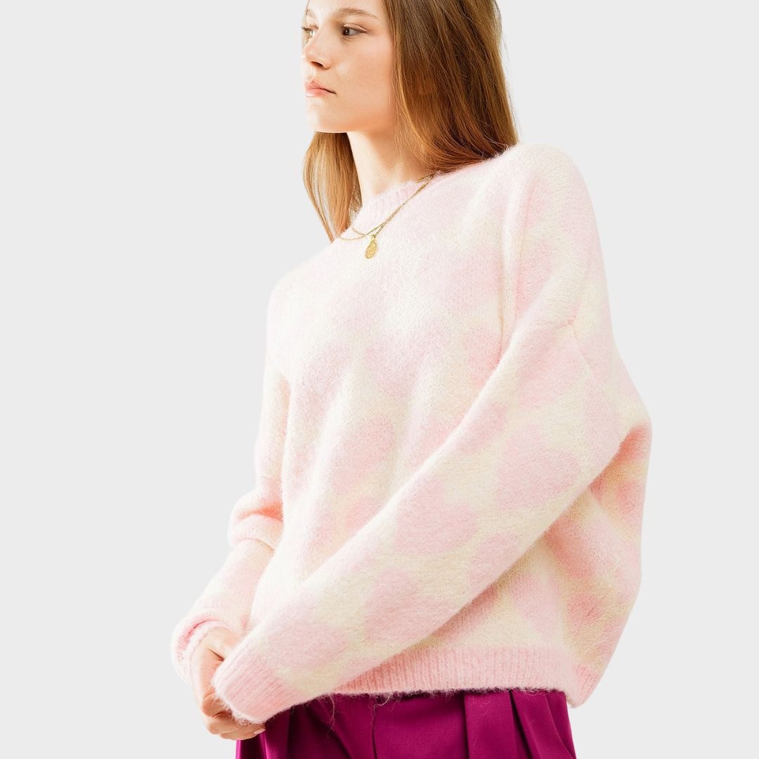 suebidou Rundhalspullover Damen Oversized Pullover pastellfarben mit Herzen Allover Oversized, Onesize, elegant, lässig