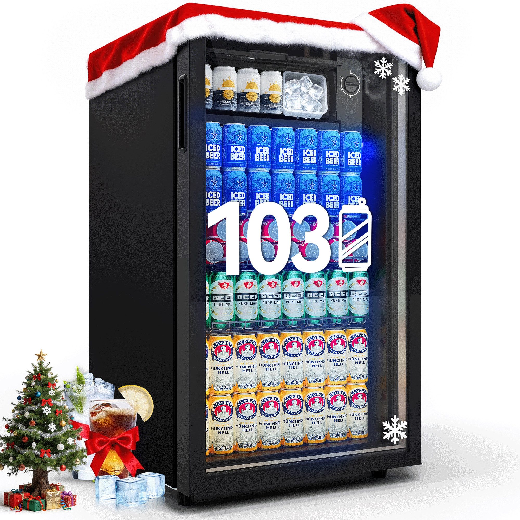 HOMALL Getränkekühlschrank mit glastür,LED-Beleuchtung, Leiser BC-98, 82 cm hoch, 44 cm breit, Flaschenhalterung für Soda/Bier/Wine,für Zuhause, Mini-Bar und Büro