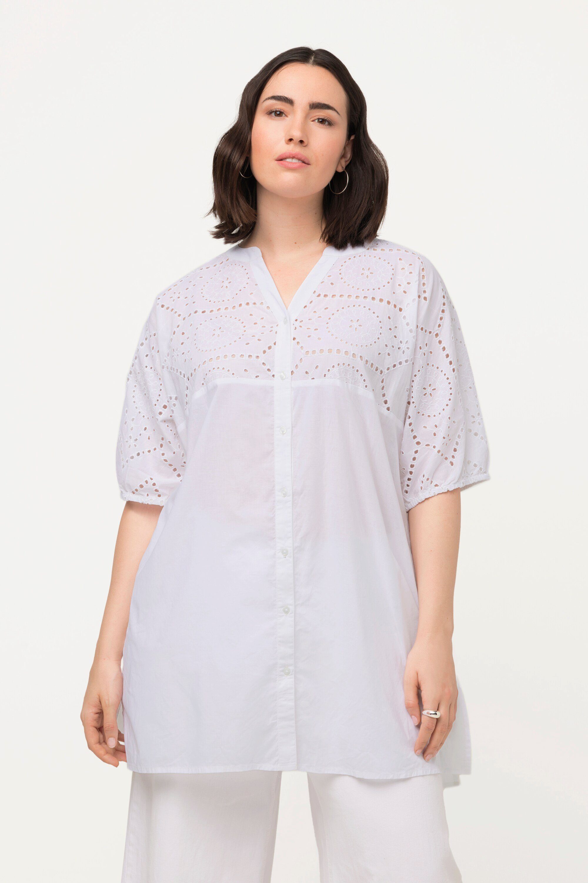 Ulla Popken Hemdbluse, Blütenstickerei, A-Linie, Hemdkragen - 10