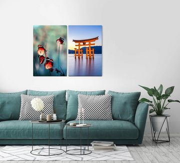 Sinus Art Leinwandbild 2 Bilder je 60x90cm Itsukushima-Schrein Schrein Schmetterlinge Japan Miyajima Berge Harmonie