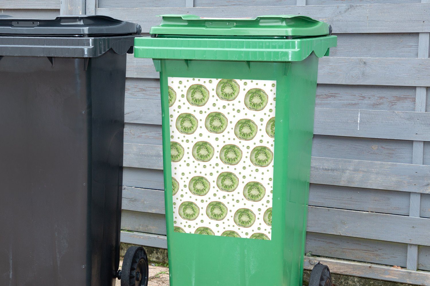 MuchoWow Wandsticker Kiwi - Mülleimer-aufkleber, Aquarell - Mülltonne, Container, (1 St), Abfalbehälter Sticker, Muster