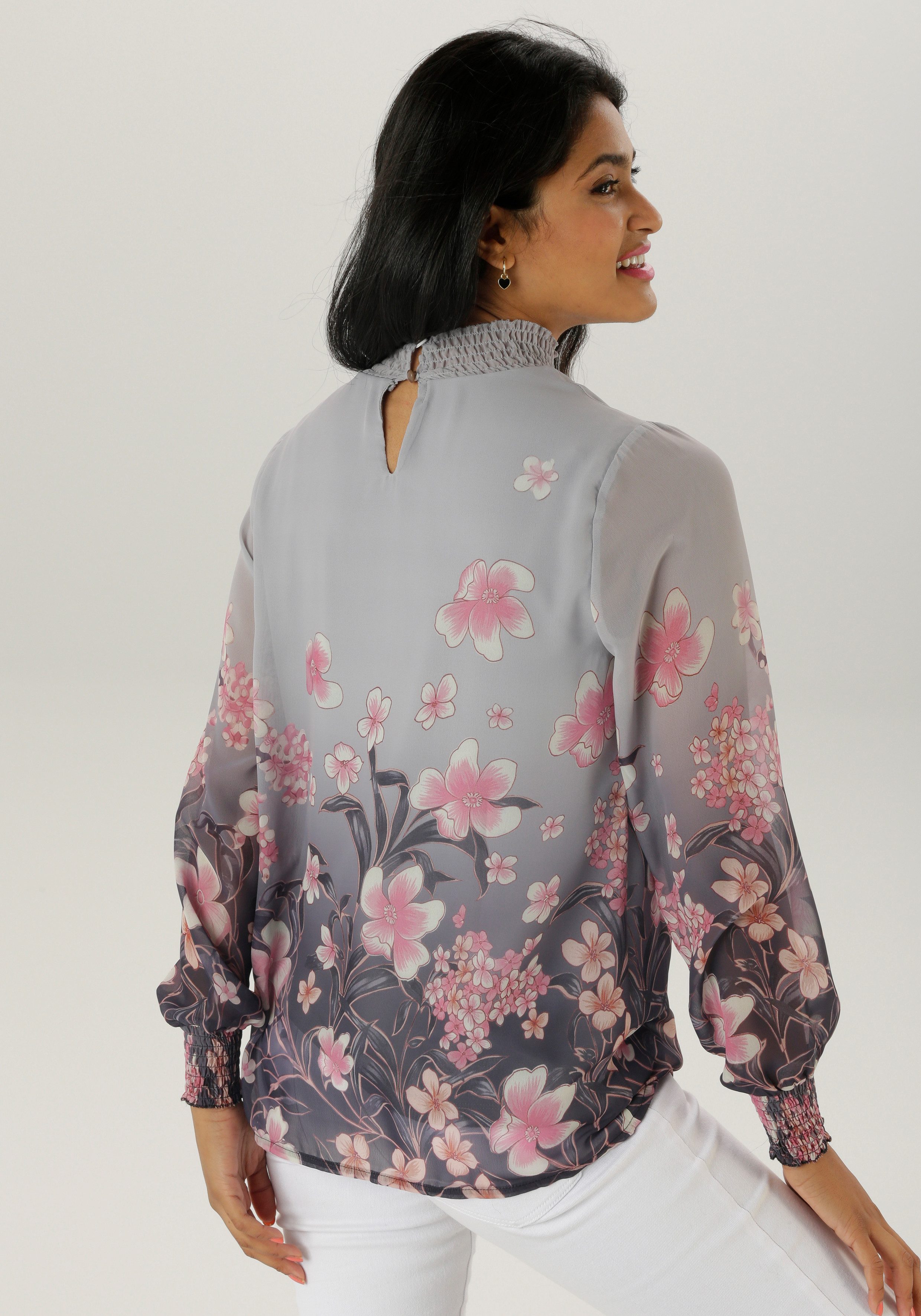 Aniston SELECTED Schlupfbluse mit Blütendruck und hübscher Blumenbordüre günstig online kaufen