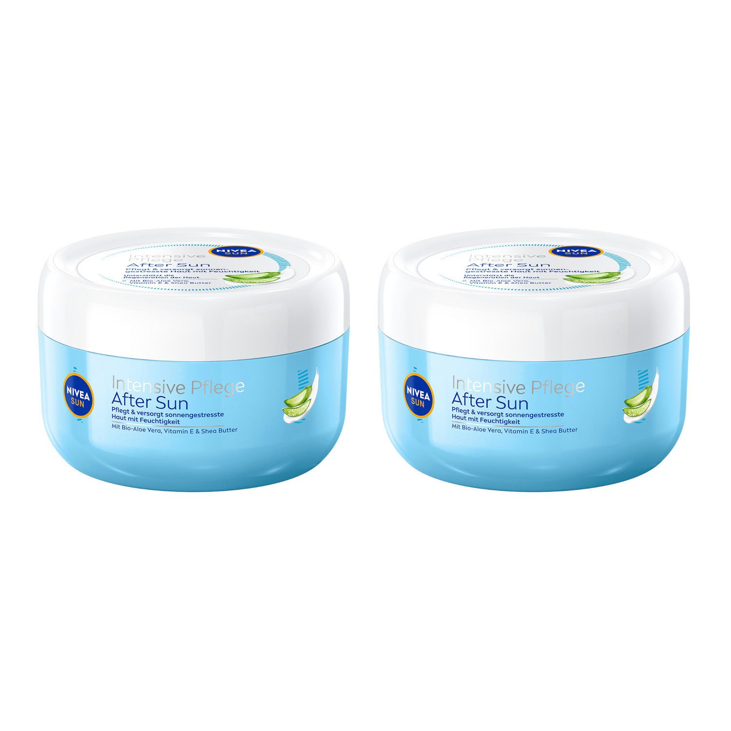 Nivea Sun After Sun-Balsam After Sun Tiegel 2 x 300ml Feuchtigkeit Sheabutter Vitamin E, 2-tlg., Intensivpflege-Balsam bietet tiefenwirksame Pflege