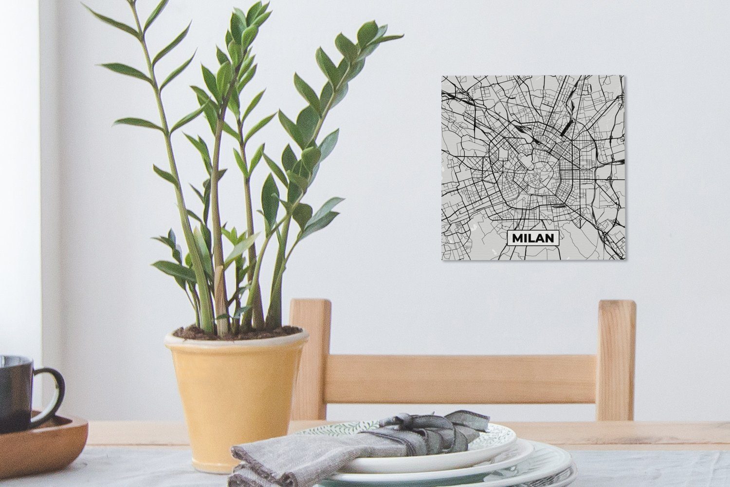 OneMillionCanvasses® Leinwandbild Mailand - Bilder St), - Wohnzimmer Schwarz und - Karte, für Stadtplan weiß (1 Leinwand Schlafzimmer