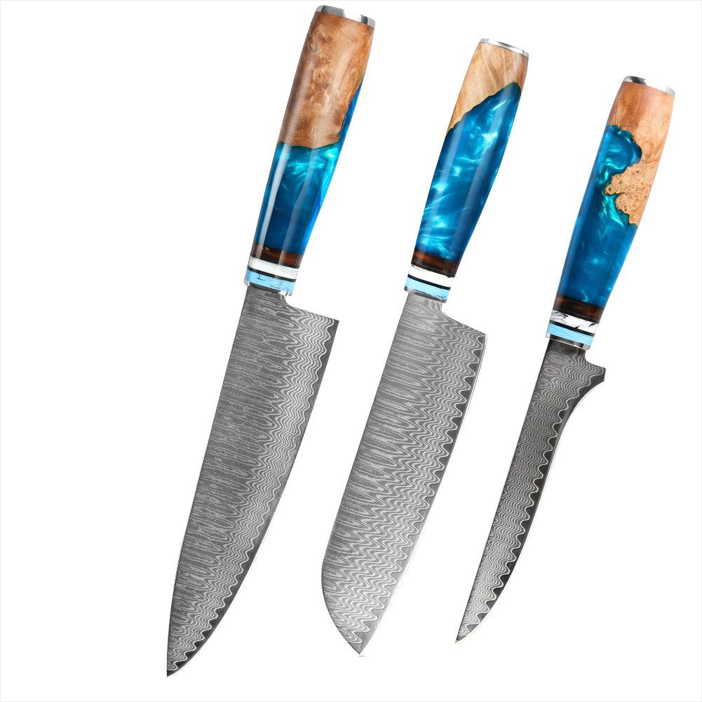 UniqueFire Messer-Set 3tlg. Damaststahl Küchenmesser Set Chef Santoku Ausbeinmesser (3-tlg)