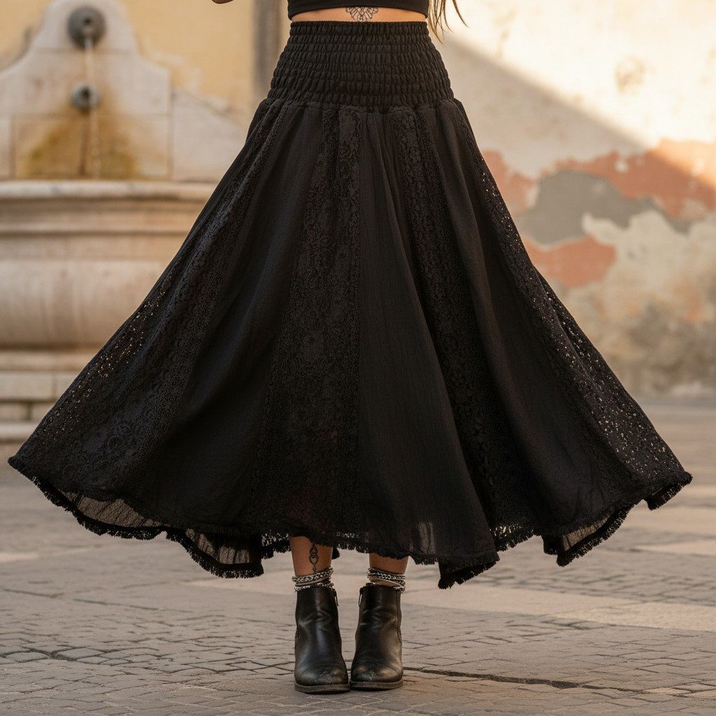 Guru-Shop Minirock Boho Spitzen Maxirock, Flamenco Rock, weiter.. alternati günstig online kaufen