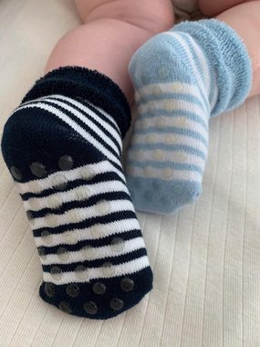WERI SPEZIALS Strumpfhersteller GmbH ABS-Socken Baby ABS-Socken 2-er Pack >>Warme Füßchen: Ringel<< weiche Baumwolle (Set) 2er-Pack