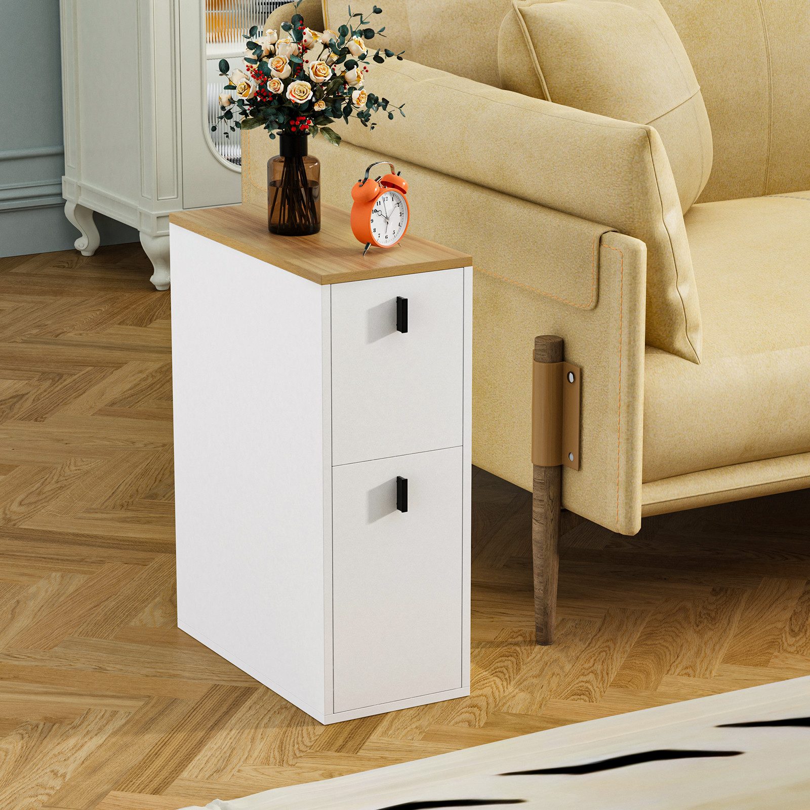 JEOBEST Nachttisch Nachtschrank Beistelltisch mit 2 Schubladen, Schmal, Moderner Nachtkommode für Schlafzimmer 25x50x70cm – Bild 5 von 5