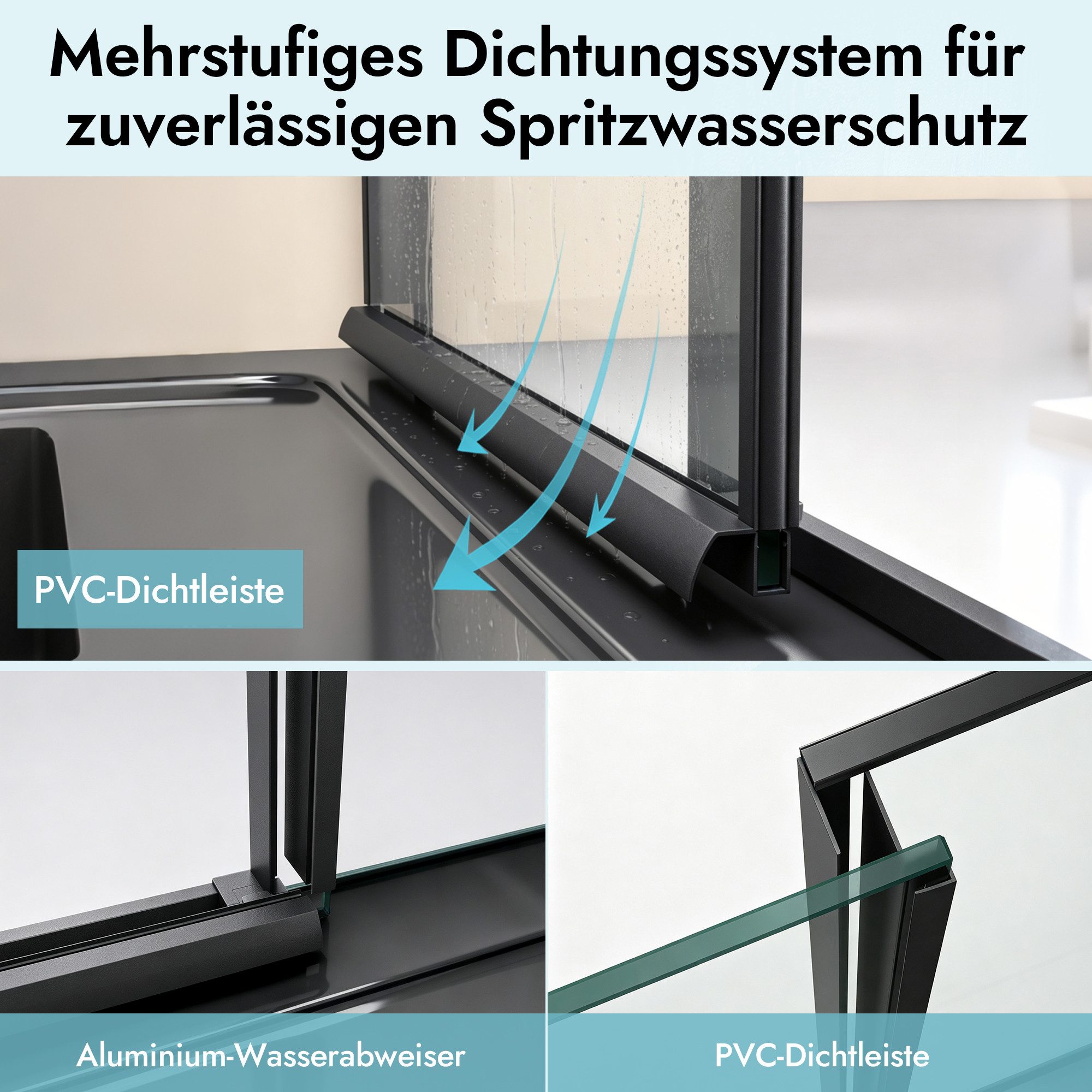 doporro Eckdusche Duschkabine schwarz Schiebetür Duschabtrennung ESG mit NANO, BxT: 100x80 cm – Bild 3 von 5