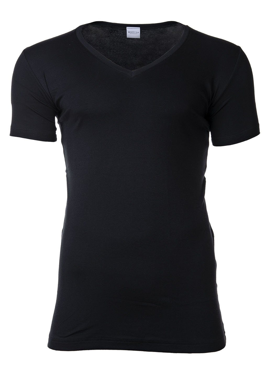 - Novila Herren Natural T-Shirt T-Shirt V-Ausschnitt, Comfort Schwarz