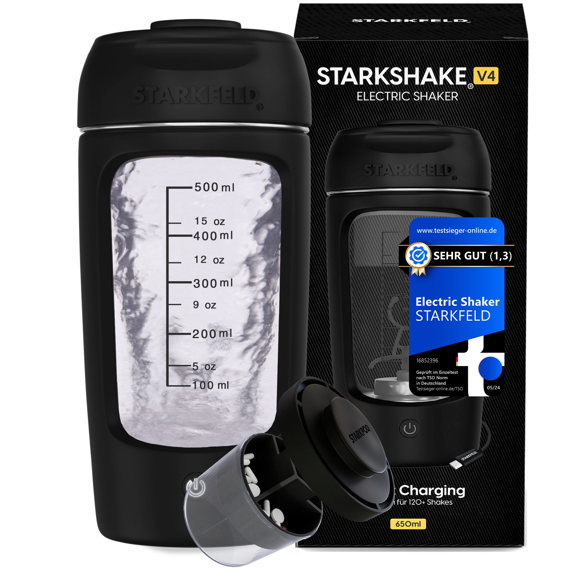 STARKFELD Elektrischer Shaker STARKSHAKE® V4 – „ausgeziechnet als bester elektrischer Shaker“, 30 W, 650 ml, Selbstreinigend
