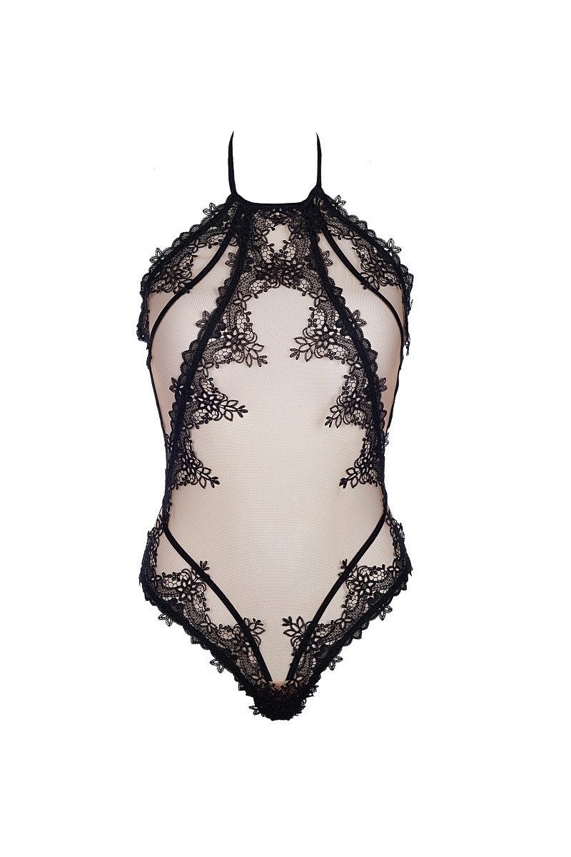 Axami Body Body in beige-schwarz mit Spitze transparent rückenfrei