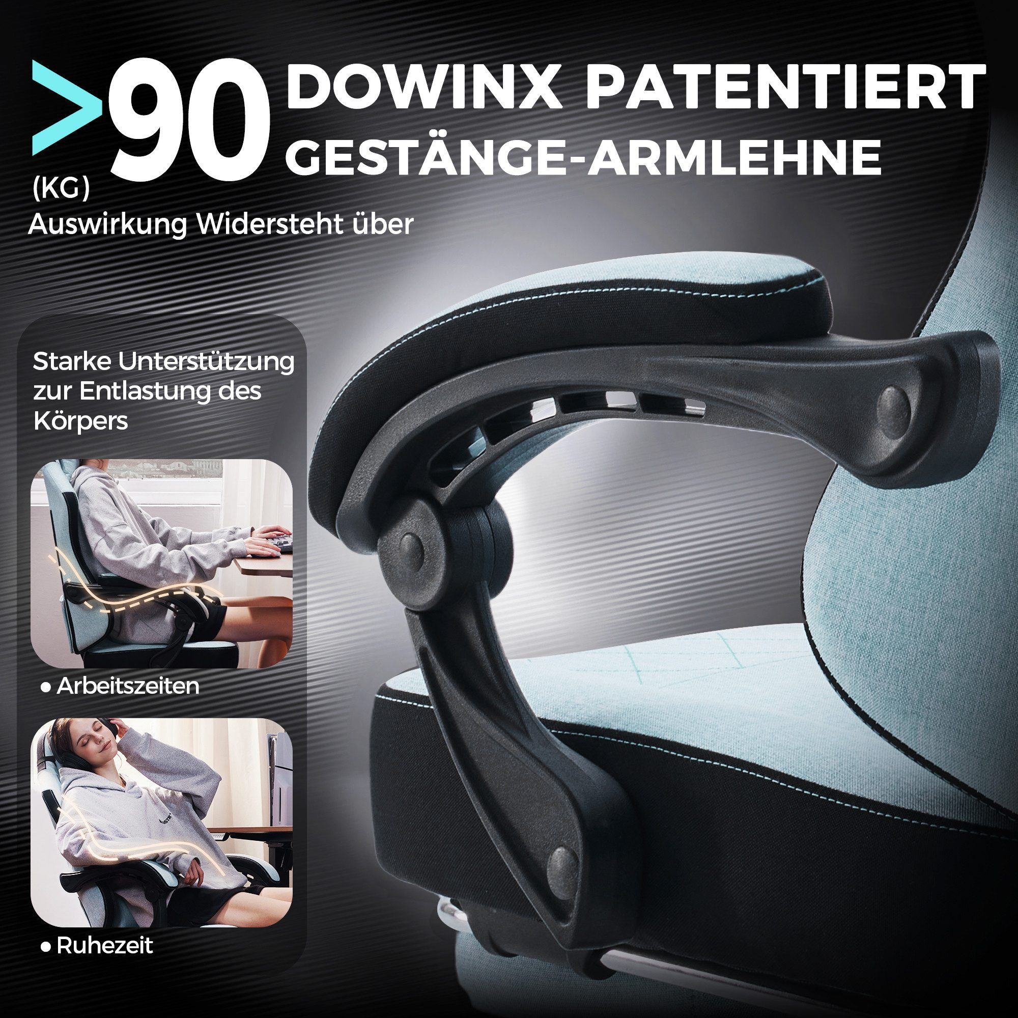 Dowinx Gaming-Stuhl Lendenwirbelstütze Bürostuhl mit Fußstütze für Erwachsene (Packung), Ergonomischer Gaming Sessel Groß und Hoch für Office Gaming 135KG – Bild 5 von 5