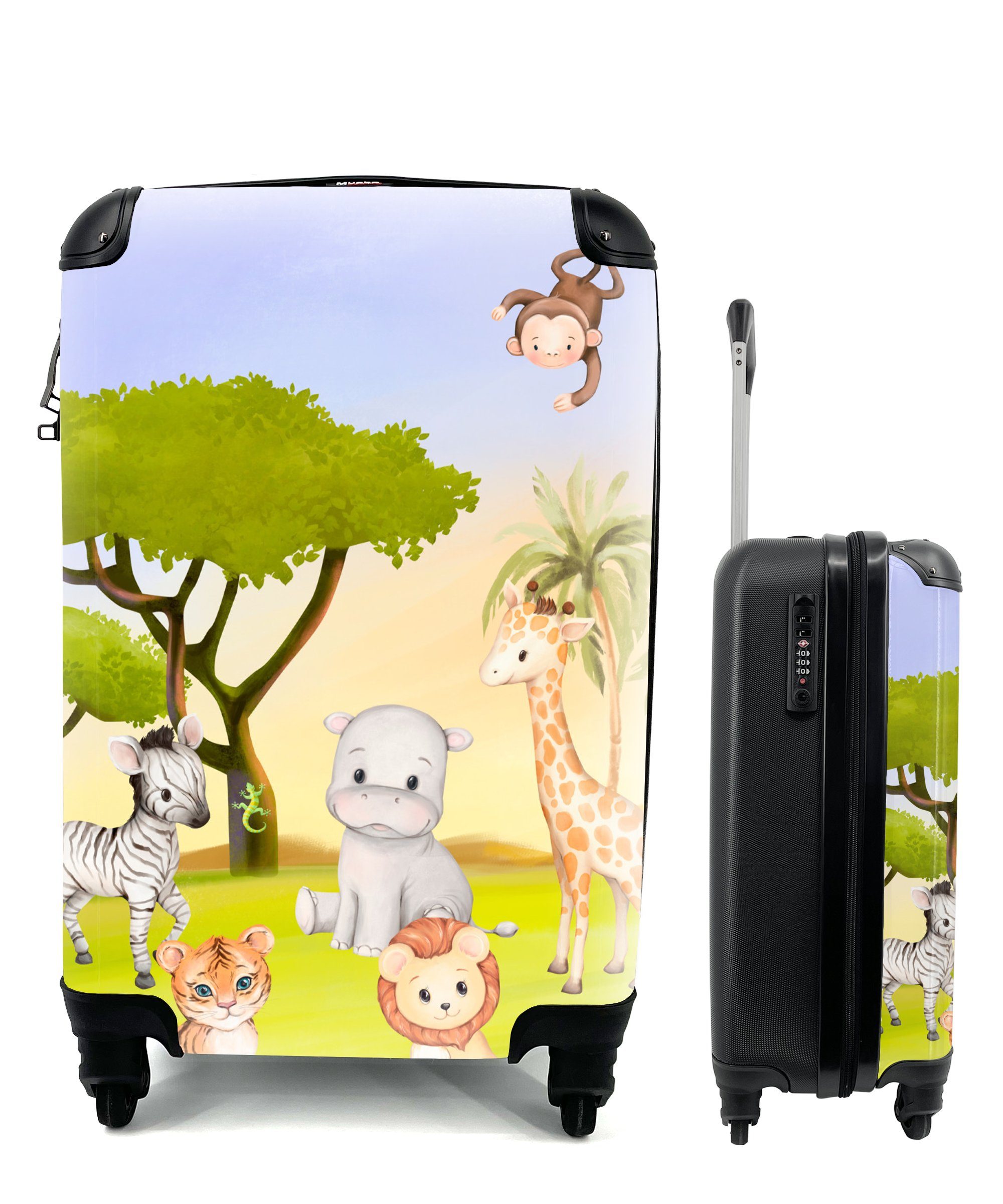 MuchoWow Handgepäckkoffer Dschungel - Tiere - Kinder, 4 Rollen, Reisetasche mit rollen, Handgepäck für Ferien, Trolley, Reisekoffer