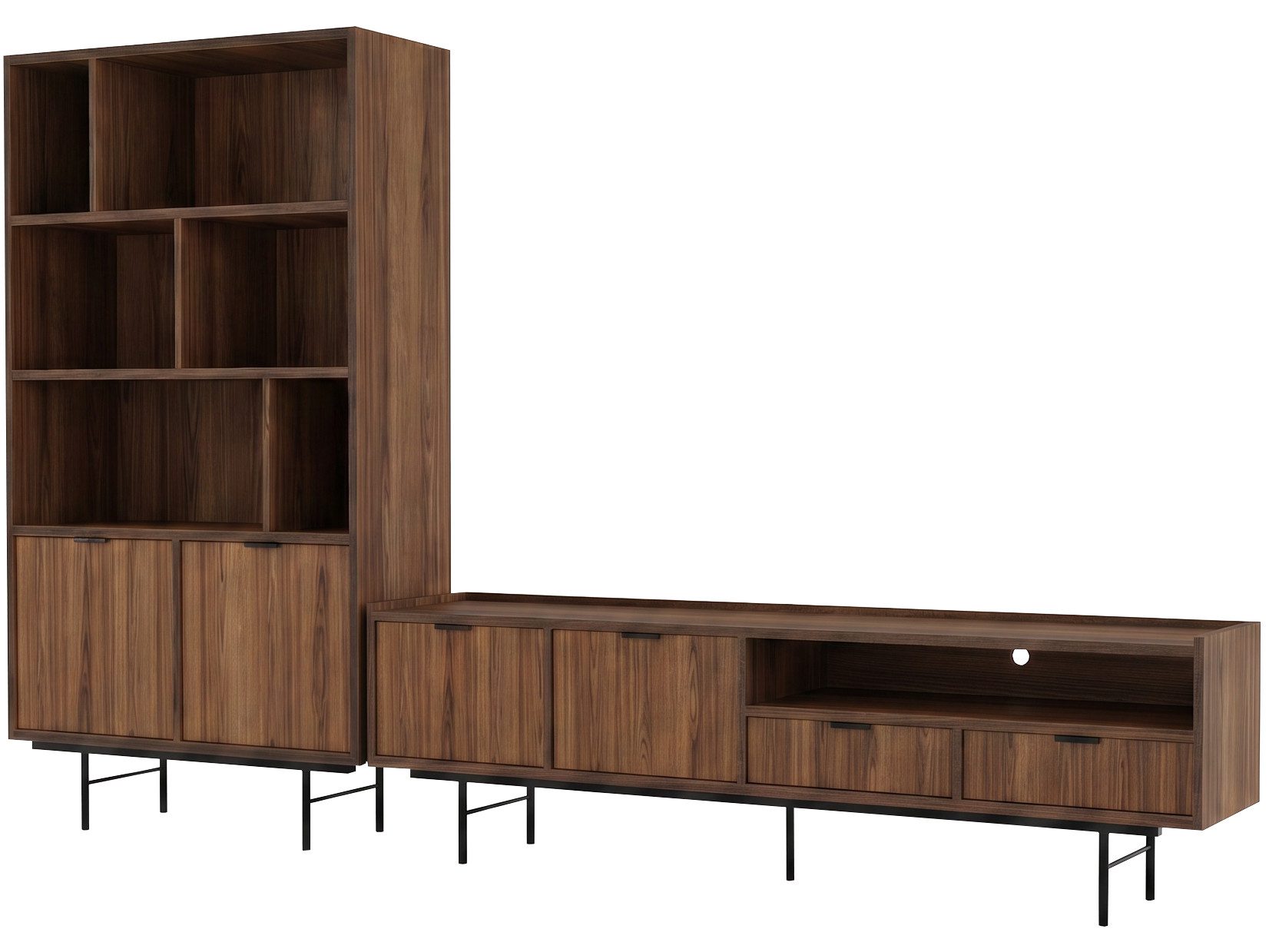 Beautysofa Wohnzimmer-Set Evron 2-teilig Bücherregal 90 cm + TV-Board 200 cm, (Lowboard mit Metallbeinen 20 cm, Schubladen, Türen und offenen Fächern), modernes – Bild 2 von 5