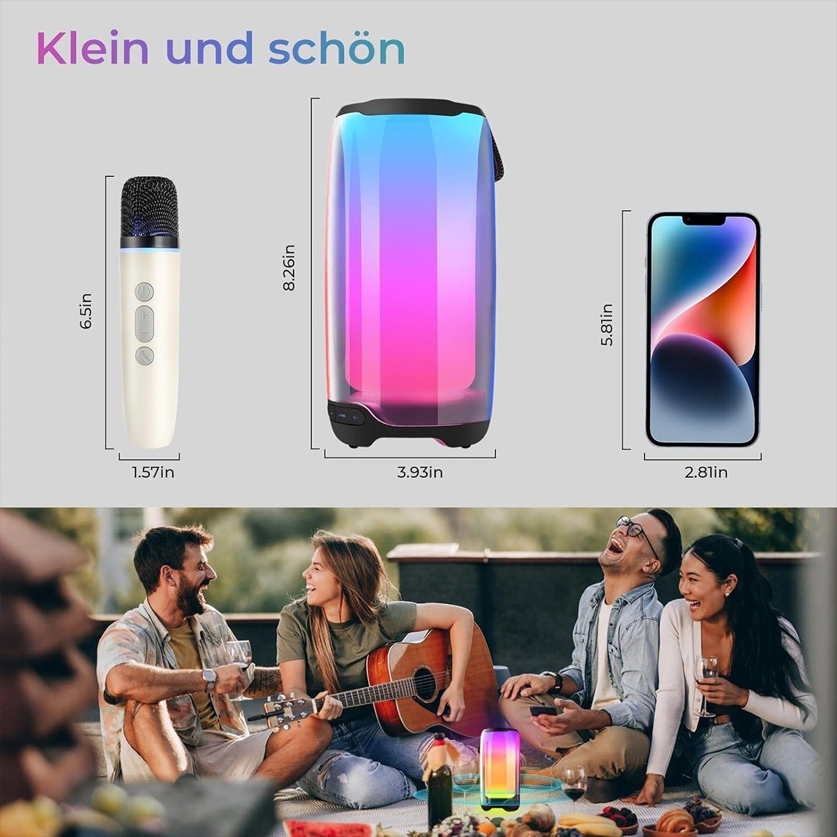 autolock Bluetooth Lautsprecher mit 2 Drahtlosen Geschenke) Mikrofonen (Mikrofon LED-Lichtmodi 6 für Kabellos Karaokemaschinen Lautsprecher mit