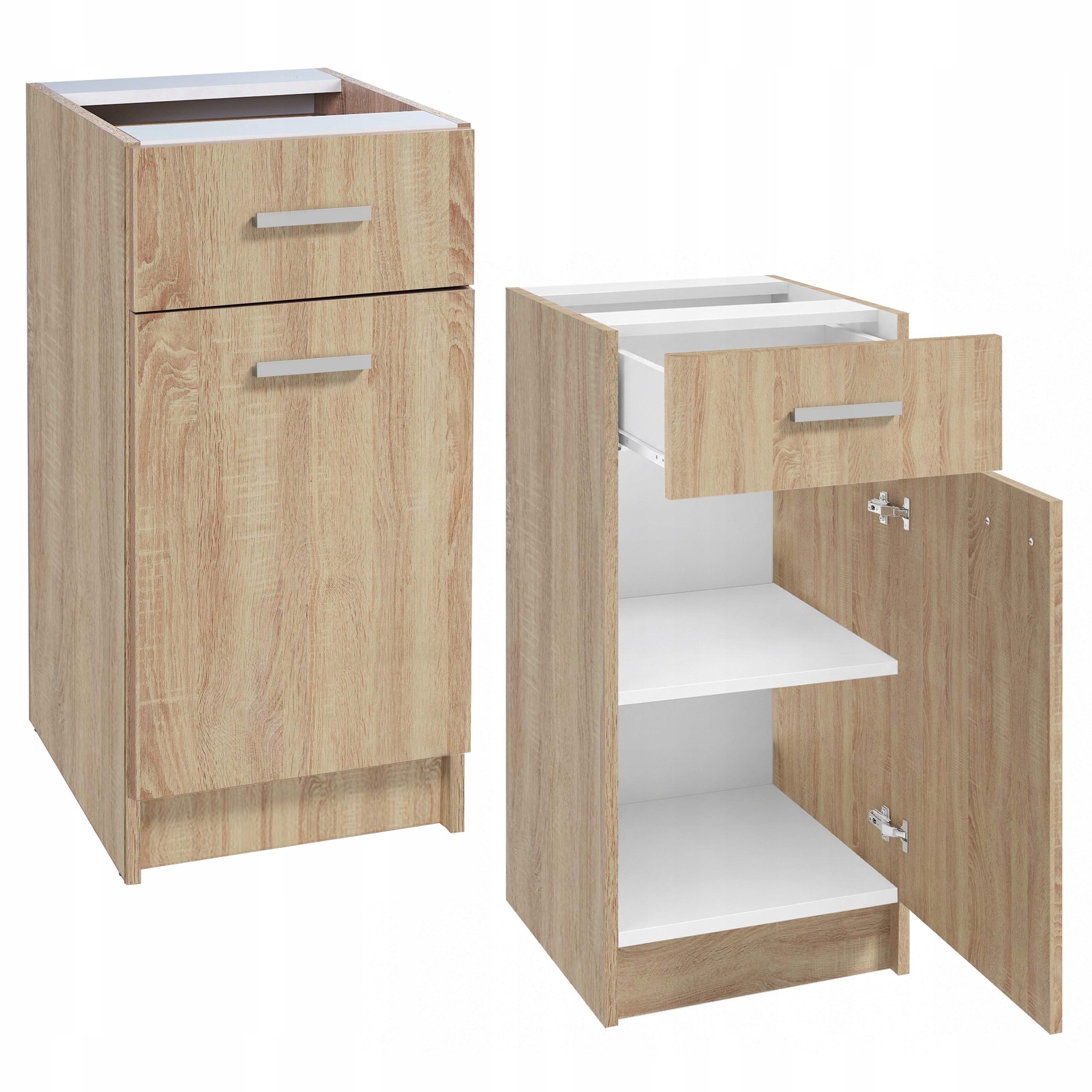 STAMAR Spülenschrank 40 cm Weiß Matt 2 Türen 1 Schublade 82 cm hoch (Unterschrank Küche kompakt platzsparend Holzoptik Laminat, 1-St., 40x82x49 cm Sperrholz 16 mm verchromte Griffe Montagezubehör) sofort einsatzbereit robust pflegeleicht zeitlos langlebig