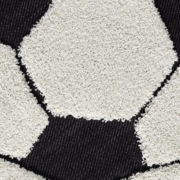 Teppich Fußball Kinderteppich rund 3D-Effekt weiß schwarz Kurzflor weich, Carpetia, rund, Höhe: 20 mm