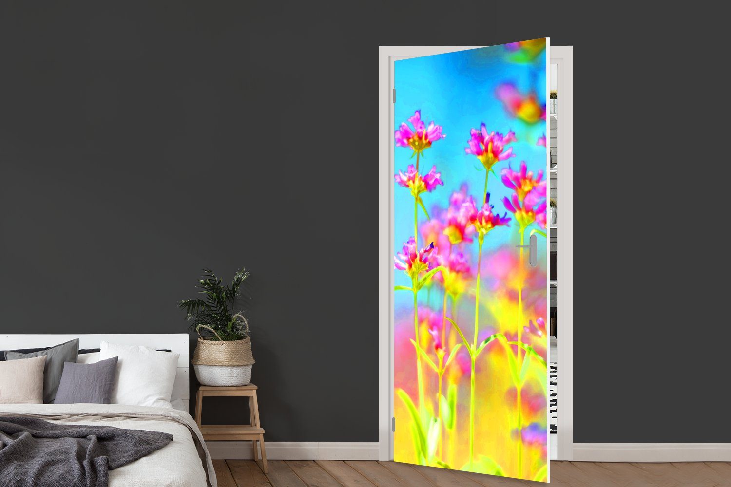 MuchoWow Türtapete Blumen - Kunst Türaufkleber, Tür, St), Fototapete bedruckt, (1 - cm Psychedelisch, 75x205 Matt, für