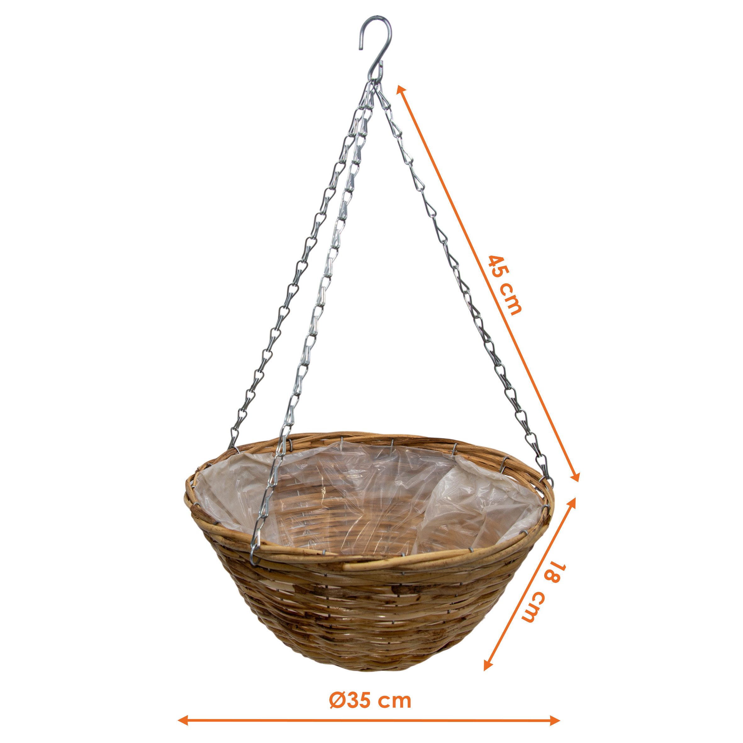 Spetebo Blumentopf Pflanzkorb zum hängen im aus Weide - Ø 35 cm (Stück, 1 St., Hängekorb zum Bepflanzen), Blumentopf Hängeampel mit Kette