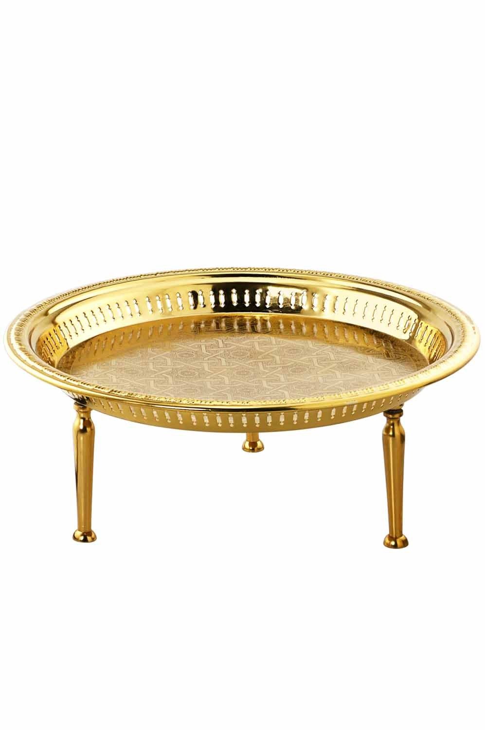 Marrakesch Orient & Mediterran Interior Tablett Orientalisches Tablett Atay handgefertigt aus Metall in Gold 50 cm, Handarbeit