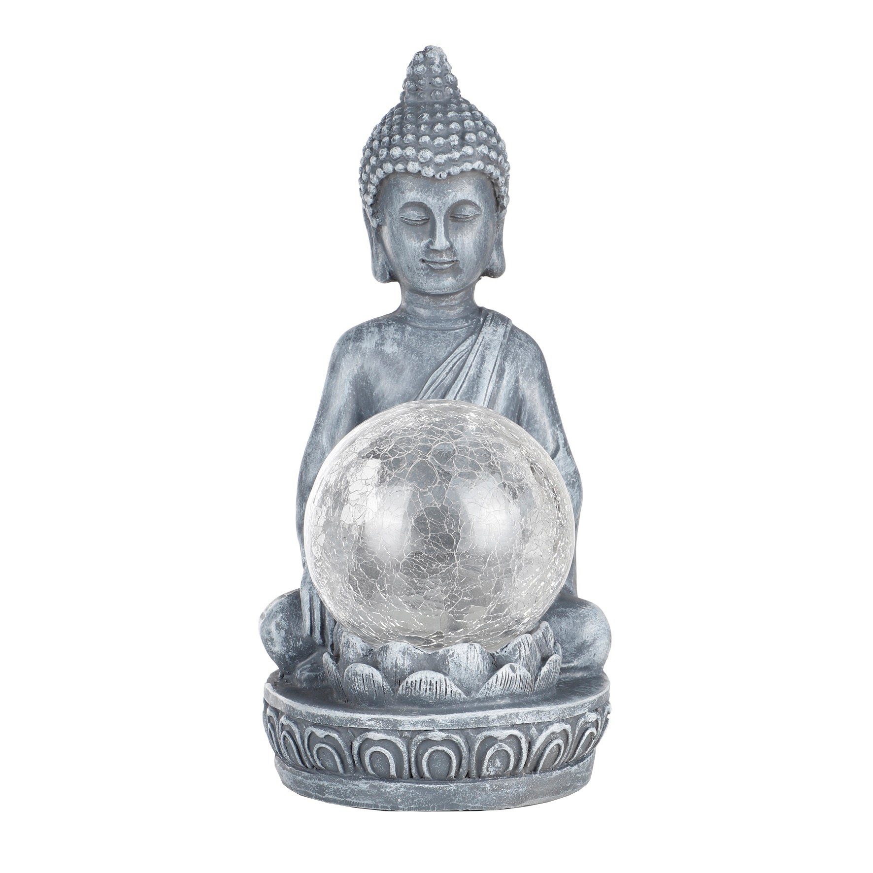 GartenHero LED Gartenleuchte Buddha Figur Gartenfigur LED Solar Steinfigur Solarlampe Dekofigur, LED fest integriert, Farbwechsler