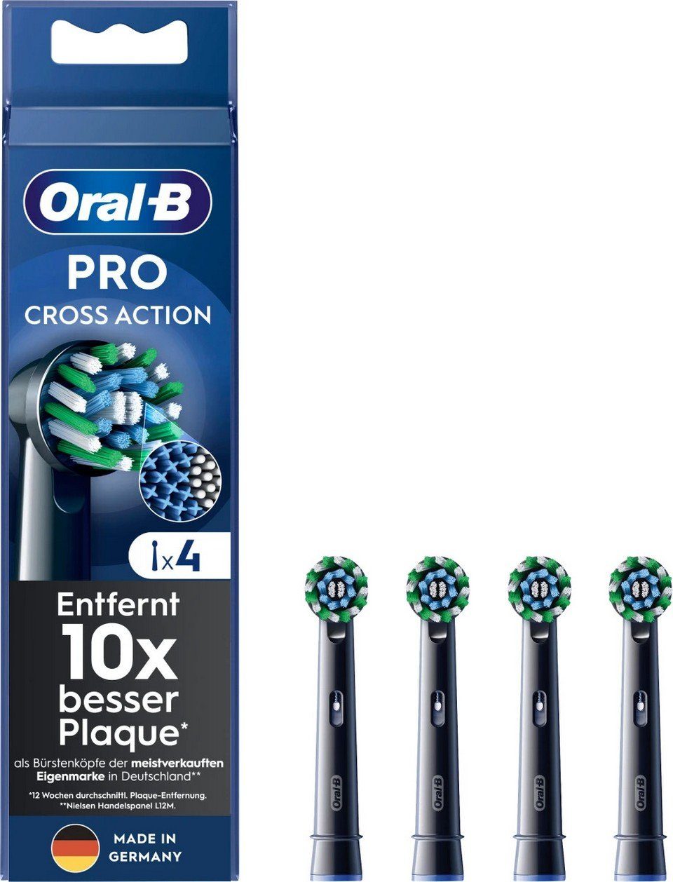 Oral-B Aufsteckbürsten Pro Cross Action Black / Schwarz, 4er Pack, Anpassungsfähige X-förmige Borsten