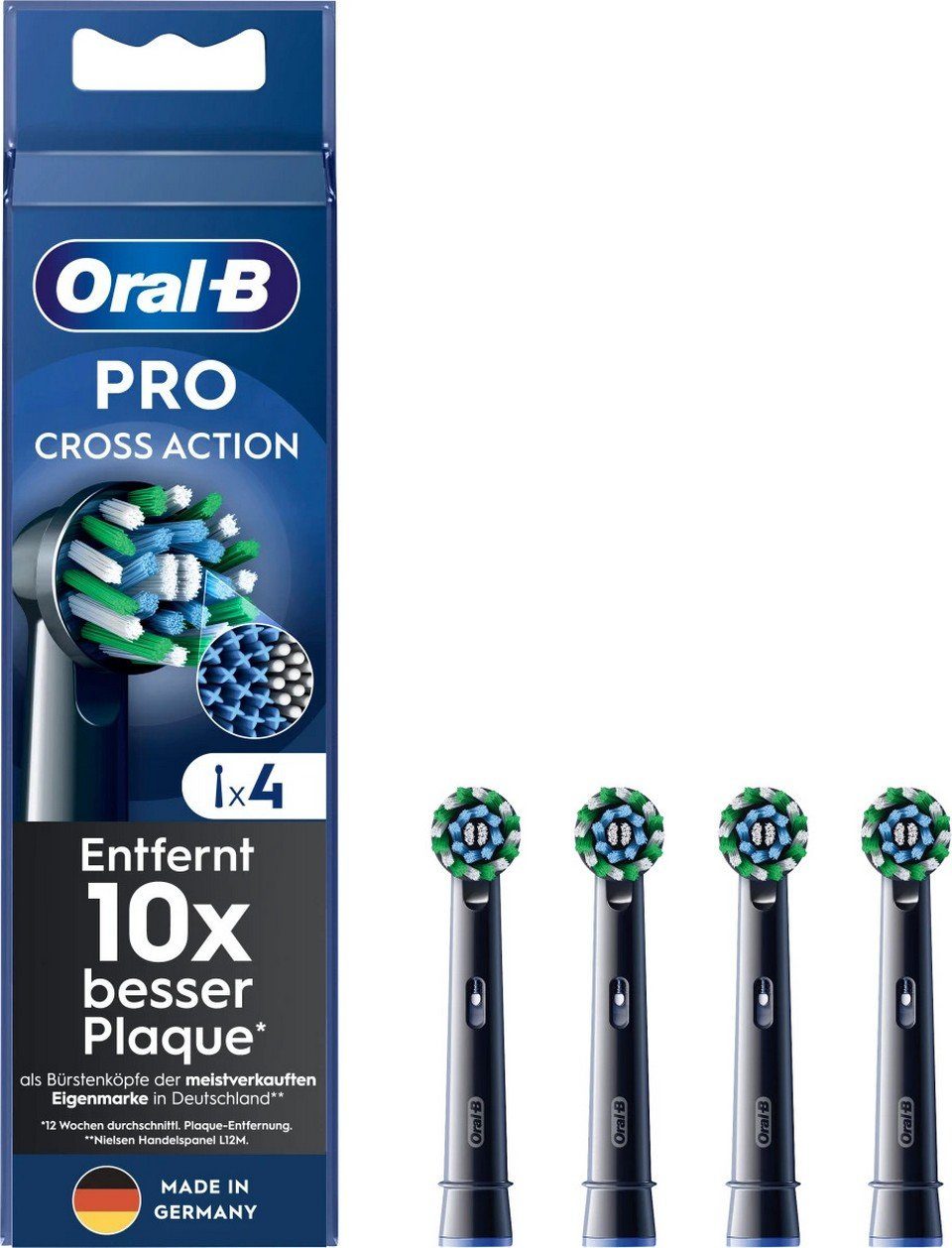 Oral-B Aufsteckbürsten Pro Cross Action Black / Schwarz, 4er Pack,  Anpassungsfähige X-förmige Borsten