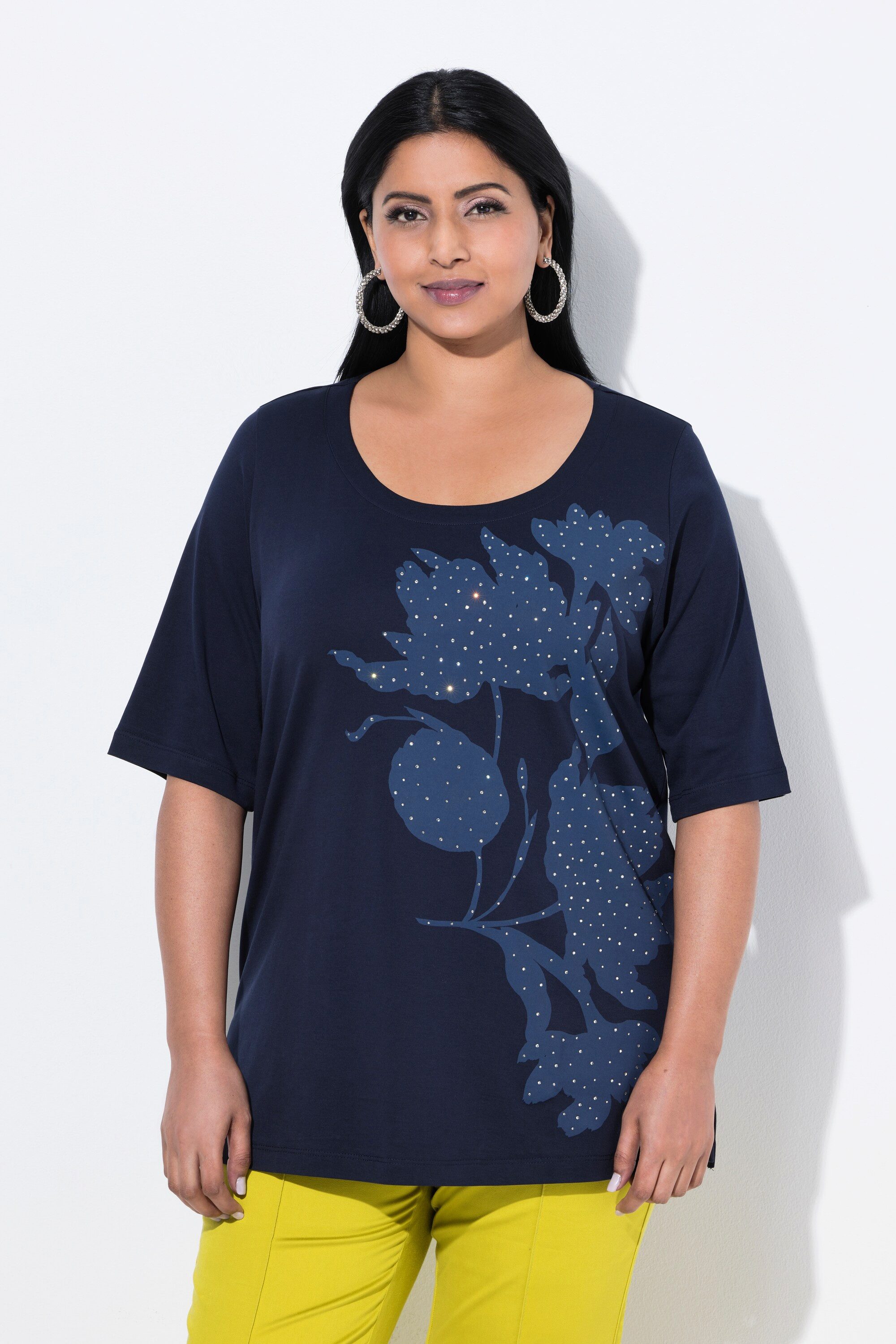 Ulla Popken T-Shirt T-Shirt A-Linie Rundhals Halbarm Pima Cotton günstig online kaufen