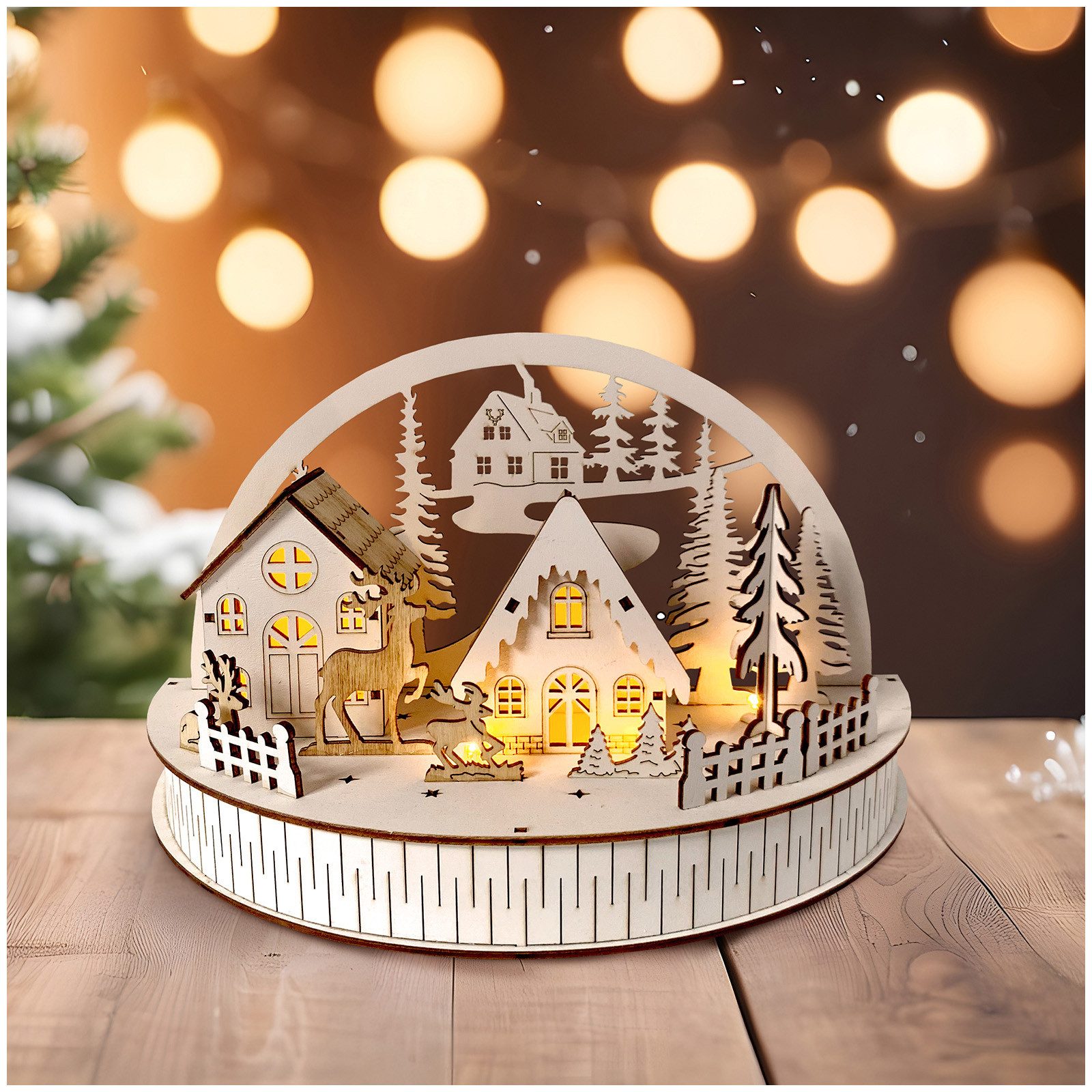 HTI-Living Weihnachtsfigur LED Dekobogen Winterdorf und Rehe (Stück, 1 St., 1 Leuchtdeko, ohne Batterien), Leuchtdeko Weihnachtsdeko