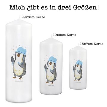Mr. & Mrs. Panda Formkerze 19 x 8 cm Pinguin Duschen - Weiß - Geschenk, Kerze für Kommunion, Ker (1-tlg), Lang anhaltend