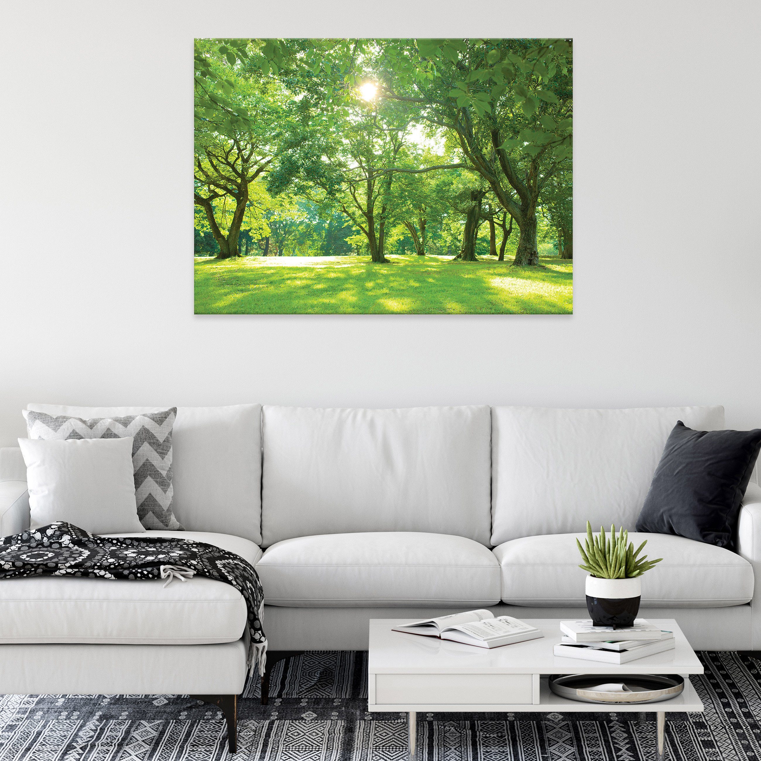 Wallarena Leinwandbild Wald Sonne Natur Grün Wandbild Wand Deko Leinwandbil günstig online kaufen