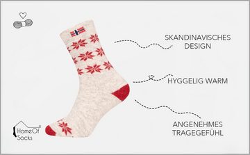 HomeOfSocks Socken Skandinavische Wollsocke "Snowflake Norwegen" Nordic Kuschelsocken Dicke Socken Hyggelig Warm Hoher 80% Wollanteil Norwegischem Design