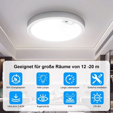 WILGOON Deckenleuchte LED Deckenleuchte mit Bewegungsmelder, 18W Deckenlampe Bewegungssensor, LED fest integriert, Kaltweiß/Naturweiß/Warmweiß, IP44 Wasserfest Sensor Leuchte, für Garage Flur Balkon Veranda