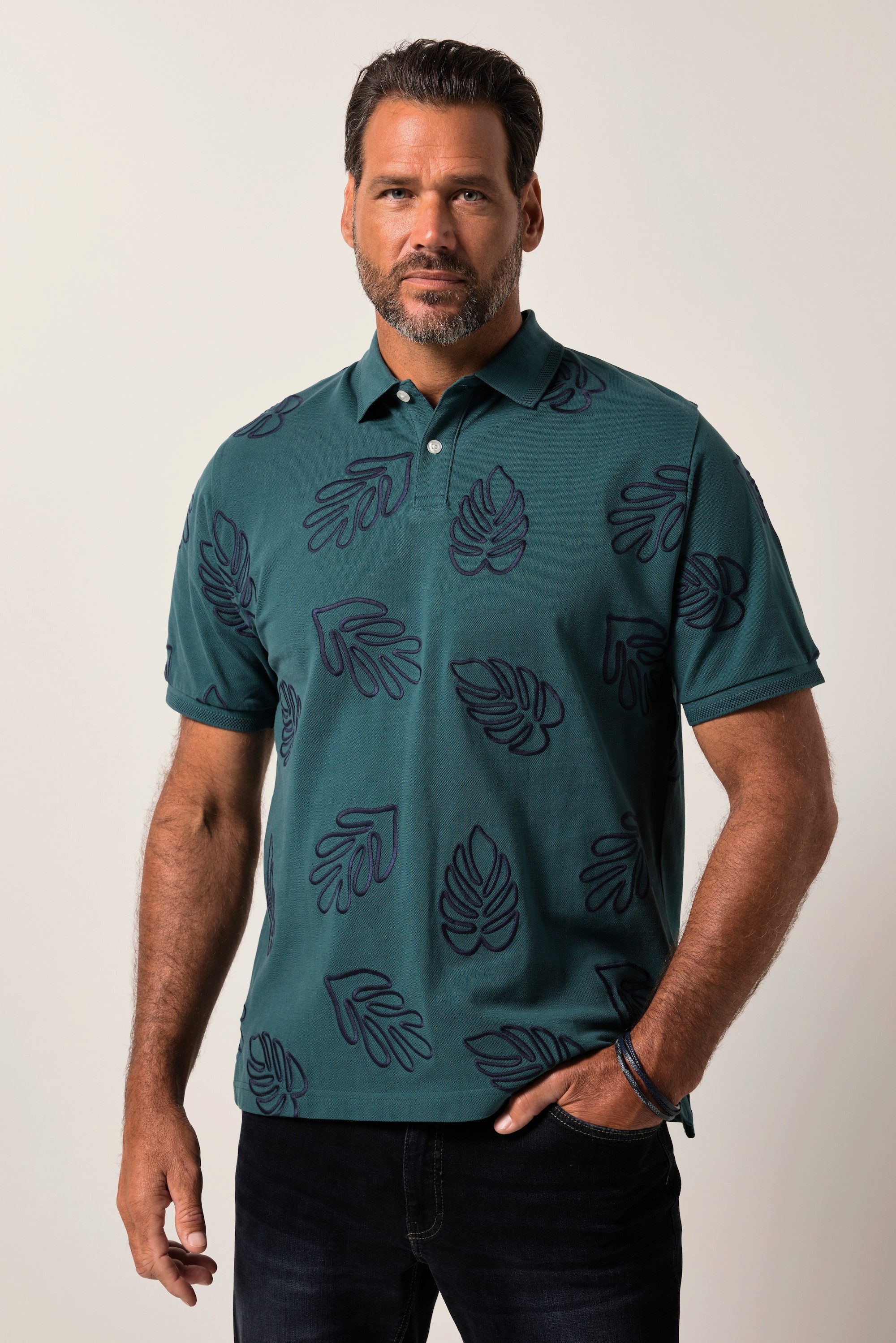 Poloshirt Poloshirt Halbarm Piqué Stickmuster