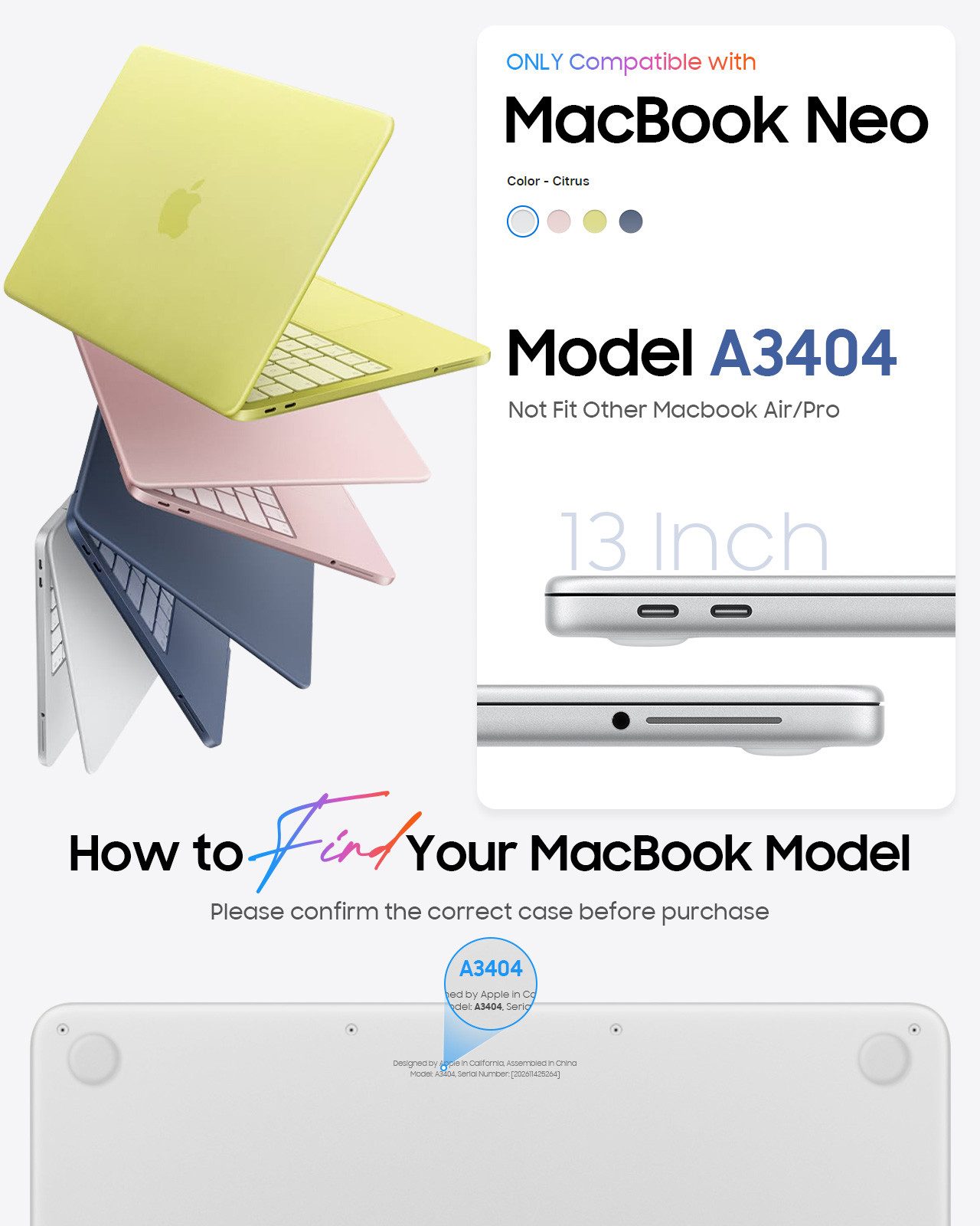 Fintie Laptop-Hülle Kompatibel mit MacBook Neo 13 Zoll A3404 mit A18 Pro Chip 2026, Ultradünne Hartschale Schutzhülle Snap Cover + Tastaturabdeckungen