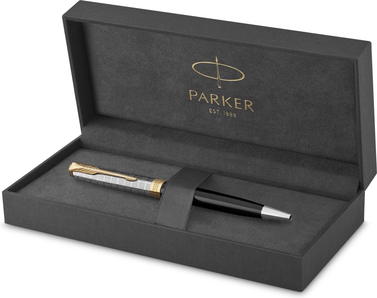 Parker Kugelschreiber Sonnet Messing, opaker Schwarz, Medium Spitze, schwarze Tinte, (1-tlg), für Rechts- und Linkshänder