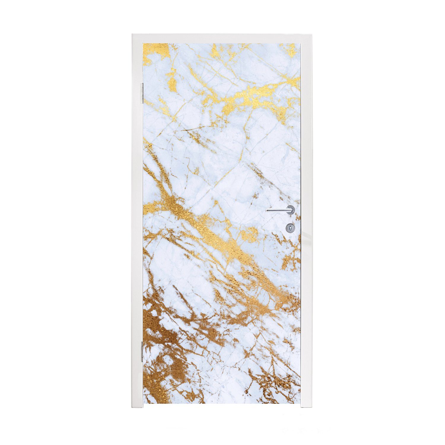 MuchoWow Türtapete Marmor - Gold - Weiß - Luxe - Marmoroptik - Glitzer, Matt, bedruckt, (1 St), Fototapete für Tür, Türaufkleber, 75x205 cm