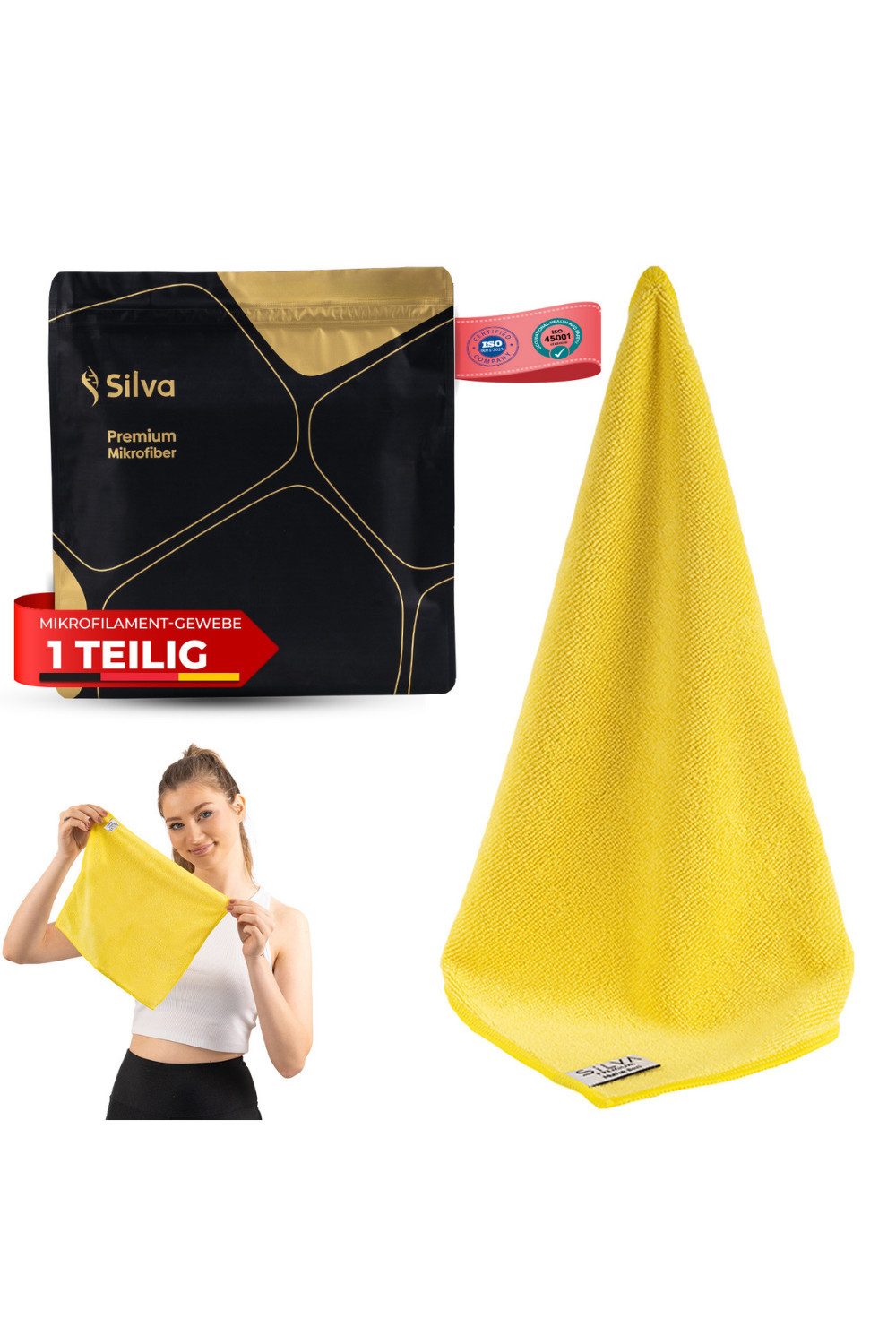 Silva EU Silva CleanMax Gelb Mikrofasertuch (Reinigungsset, 1er-Pack, 2er-Pack, 3er-Pack, Extrem saugfähig (20-fache Aufnahme)