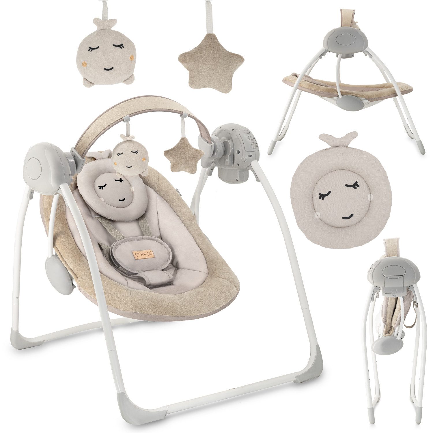 MoMi Babywippe Liss, elektrisch mit 5 Stufen, Timer und 6 Melodien