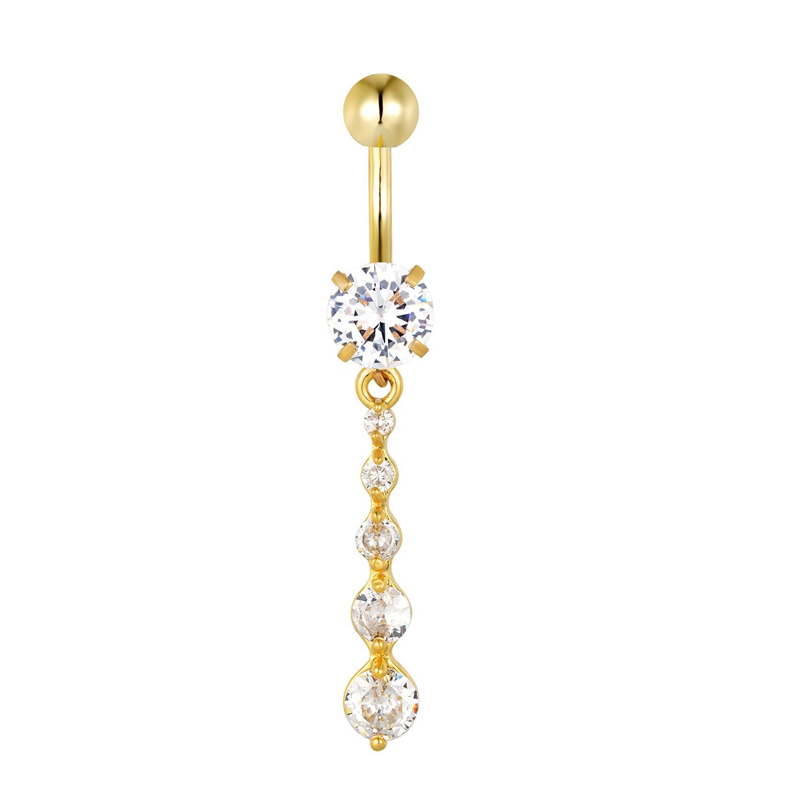 Bauchnabelpiercing Edelstahl Bananabell Anhänger Vergoldet Weiss Zirkonia HB439
