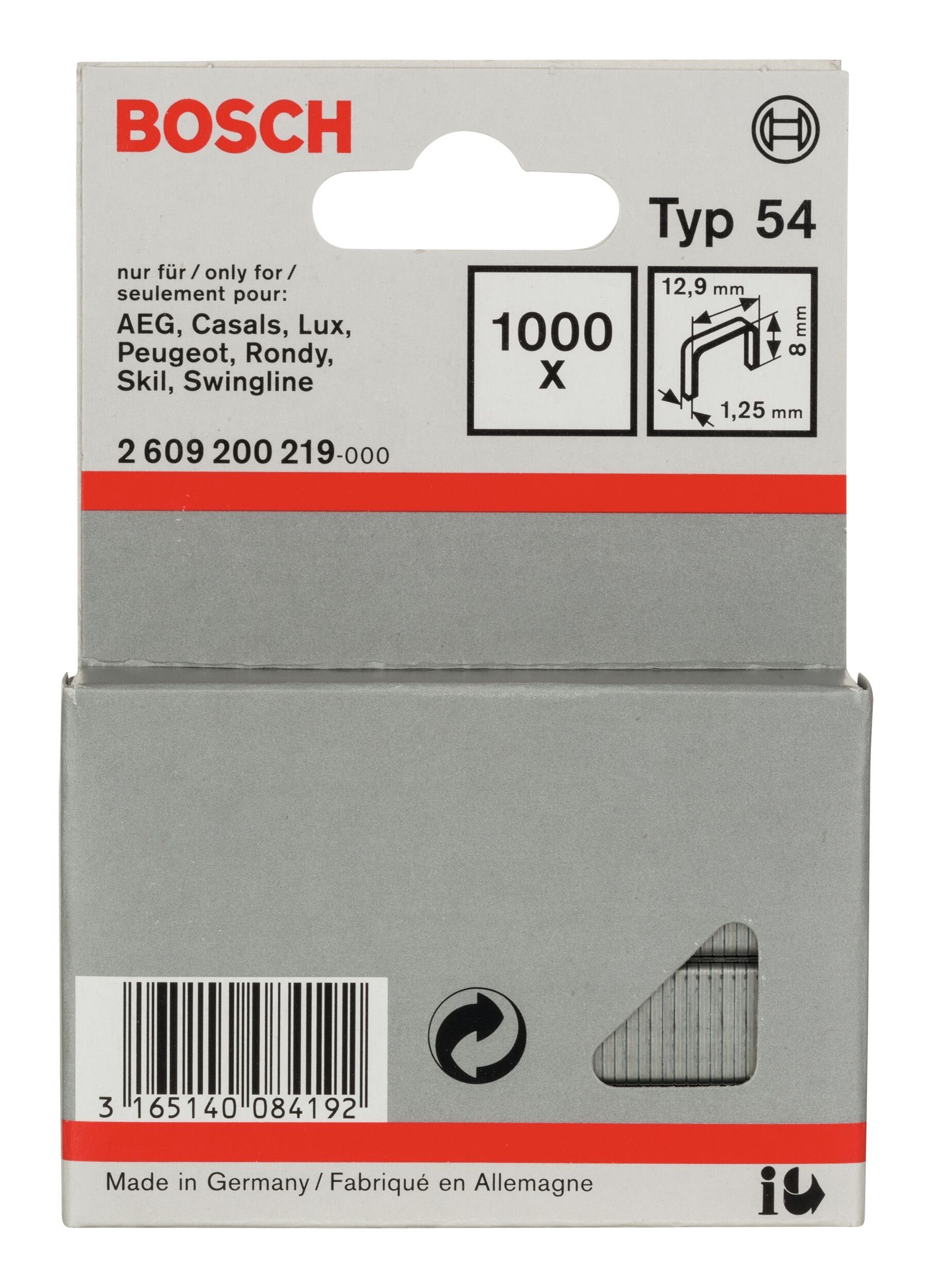 BOSCH Tackerklammer, Line Typ 54 Flachdrahtklammer - 1,25 x 8 x 12,9 mm - 1000er-Pack