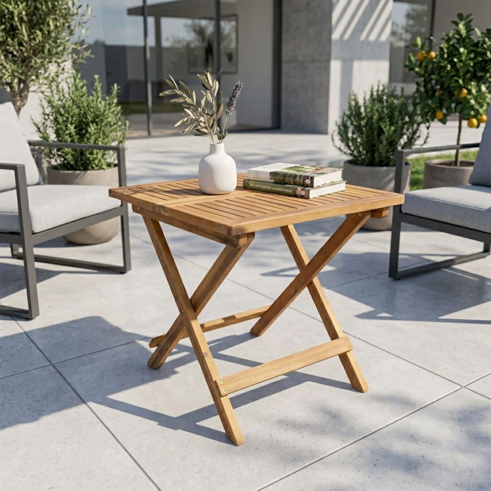 Spetebo Gartentisch Akazien Gartentisch geölt - 50cm - Holz Klapptisch (Stück, 1-St., Klapptisch), Klappbarer Beistelltisch für Balkon Terrasse und Garten
